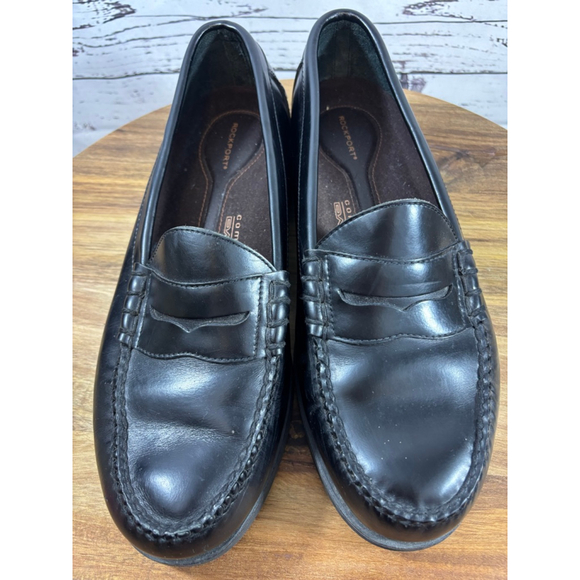 Men's Rockport Black Leather Loafers Slip-Ons Size 10.5 - Picture 1 of 10